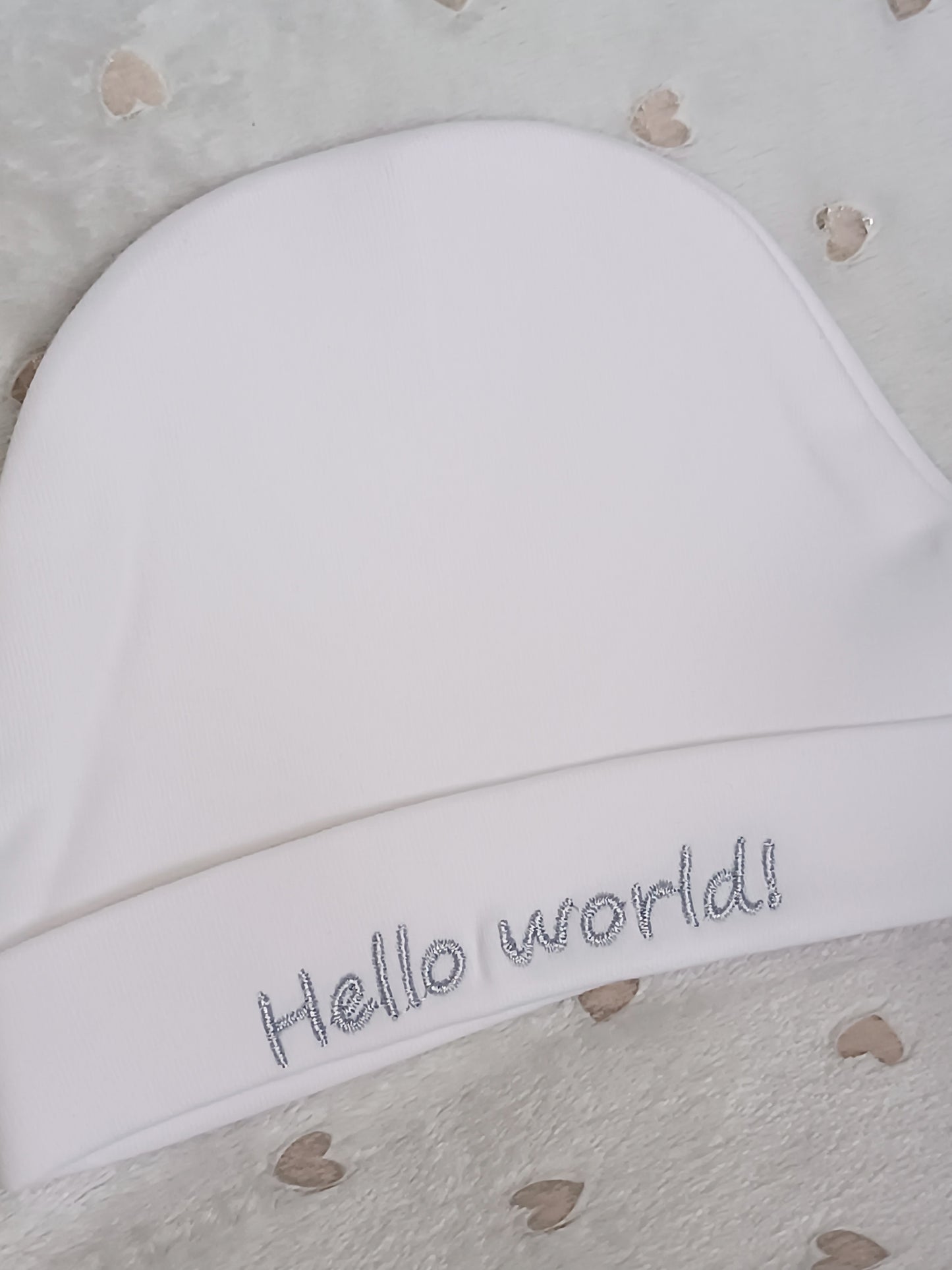 Bonnet naissance "Hello World"